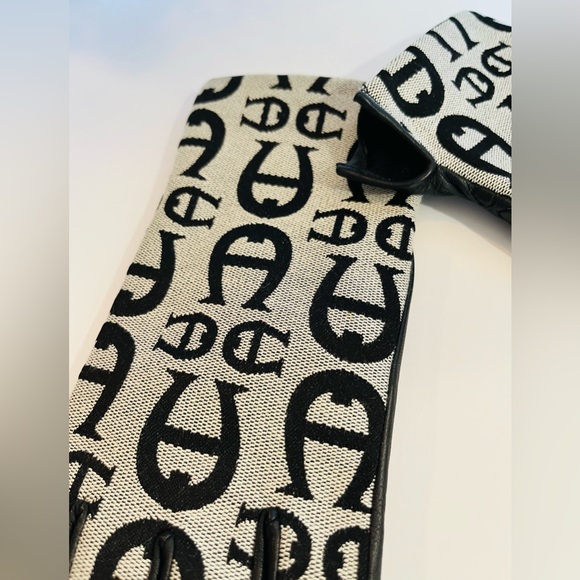 ETIENNE AIGNER Women Gloves *RARE* Designer Monogram Jacquard and Leather MEDIUM - Picture 8 of 12